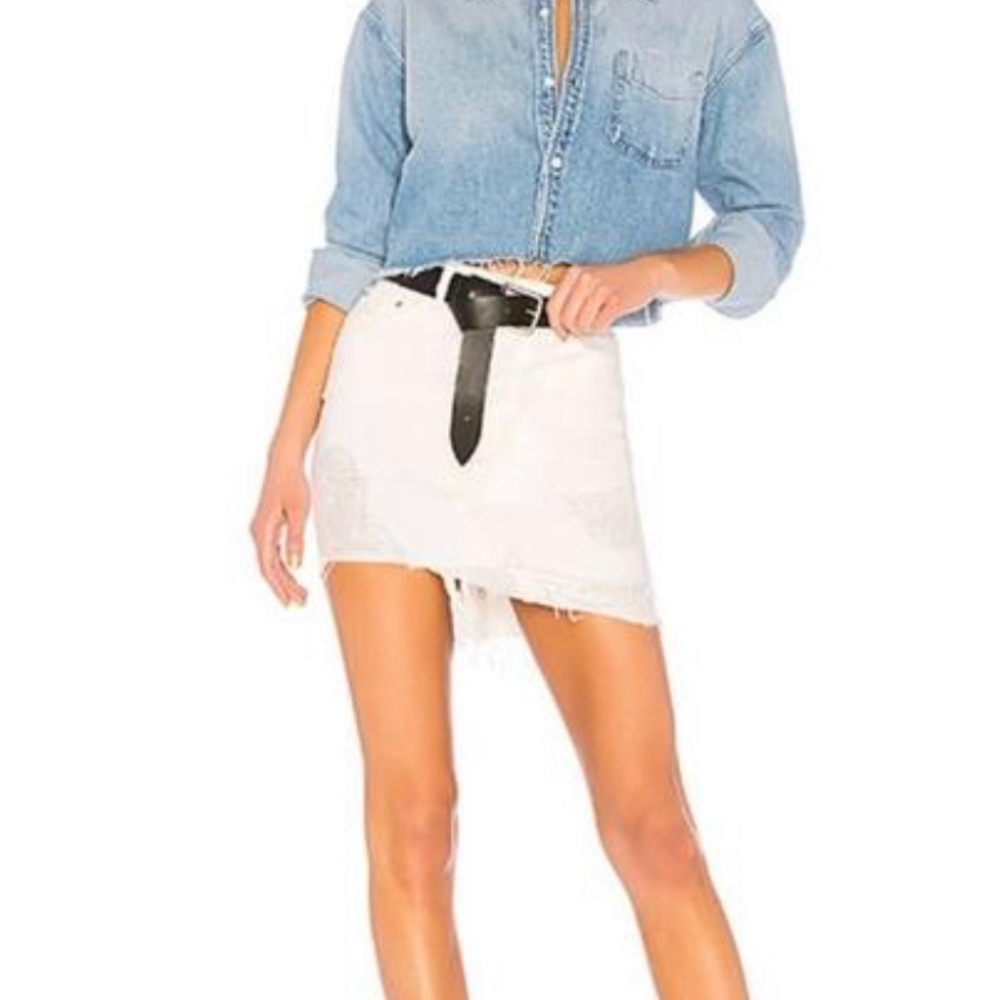 Grlfrnd White Denim Skirt Distressed Rhoda